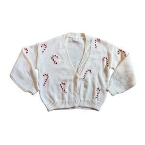 Luna Ivy Oversized Knit Christmas Cardigan with Embroidered Candy Canes